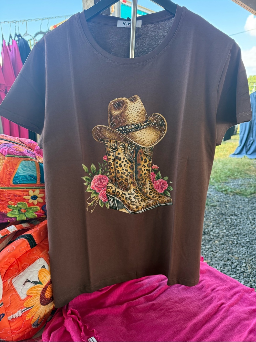 Brown Graphic Cowboy Boot & Hat Short Sleeve Tee